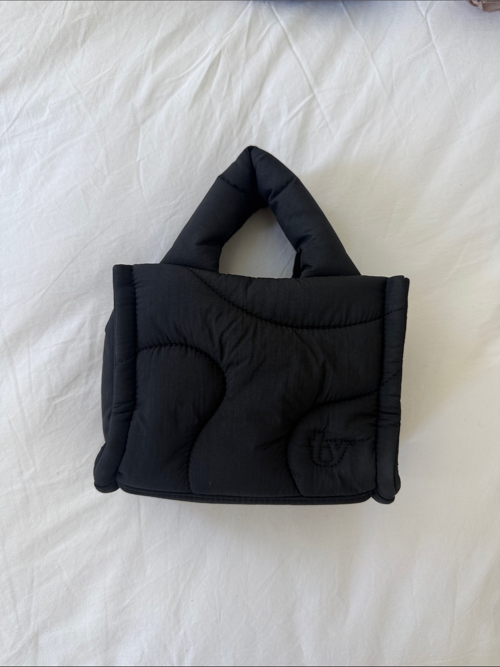 Plush Black Quilted Tote Bag with Padded Handles